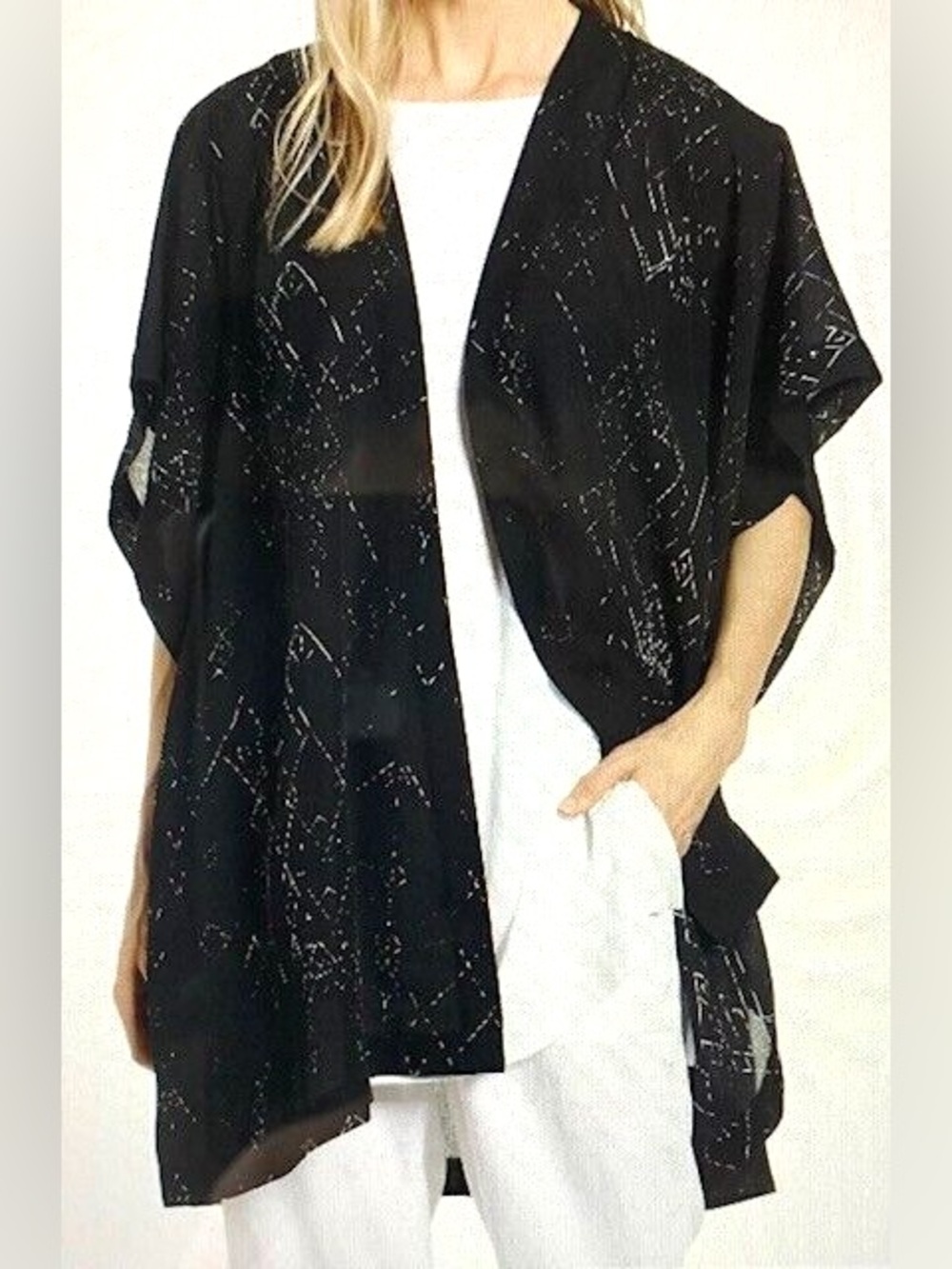 Eileen Fisher Marrakesh Printed Silk Tencel Long Kimono Jacket